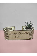 Masa Üstü Ahşap Kalemlik Sukulentli Kişiye Özel İsim ve Ünvan