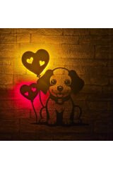 Çocuk Odası Bebek Odası Dekoratif Ahşap Sevimli Köpek Gece Lambası Ledli Aydınlatma Siyah