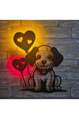 Çocuk Odası Bebek Odası Dekoratif Ahşap Sevimli Köpek Gece Lambası Ledli Aydınlatma Siyah