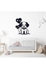Çocuk Odası Bebek Odası Dekoratif Ahşap Sevimli Köpek Gece Lambası Ledli Aydınlatma Siyah