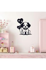 Çocuk Odası Bebek Odası Dekoratif Ahşap Sevimli Köpek Gece Lambası Ledli Aydınlatma Siyah