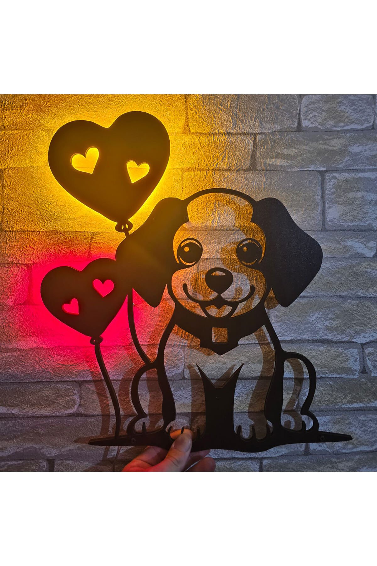 Çocuk Odası Bebek Odası Dekoratif Ahşap Sevimli Köpek Gece Lambası Ledli Aydınlatma Siyah