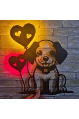 Çocuk Odası Bebek Odası Dekoratif Ahşap Sevimli Köpek Gece Lambası Ledli Aydınlatma Siyah